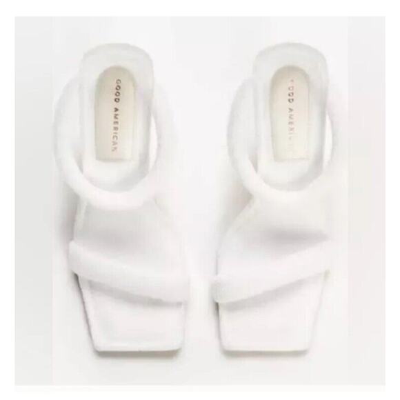 Good American White Terry Heels Size 11 Strappy 4" High Preppy Shoe Neutral Chic - Picture 2 of 11